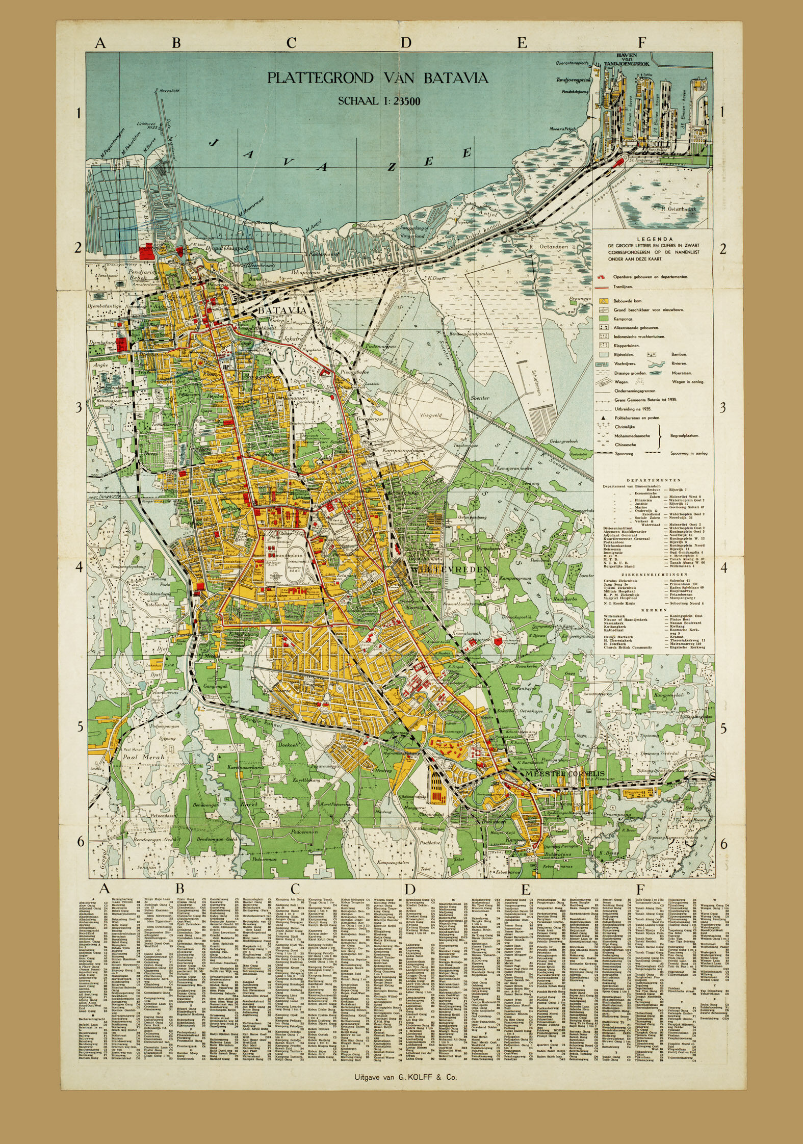 Historische kaart van Batavia uit 1947