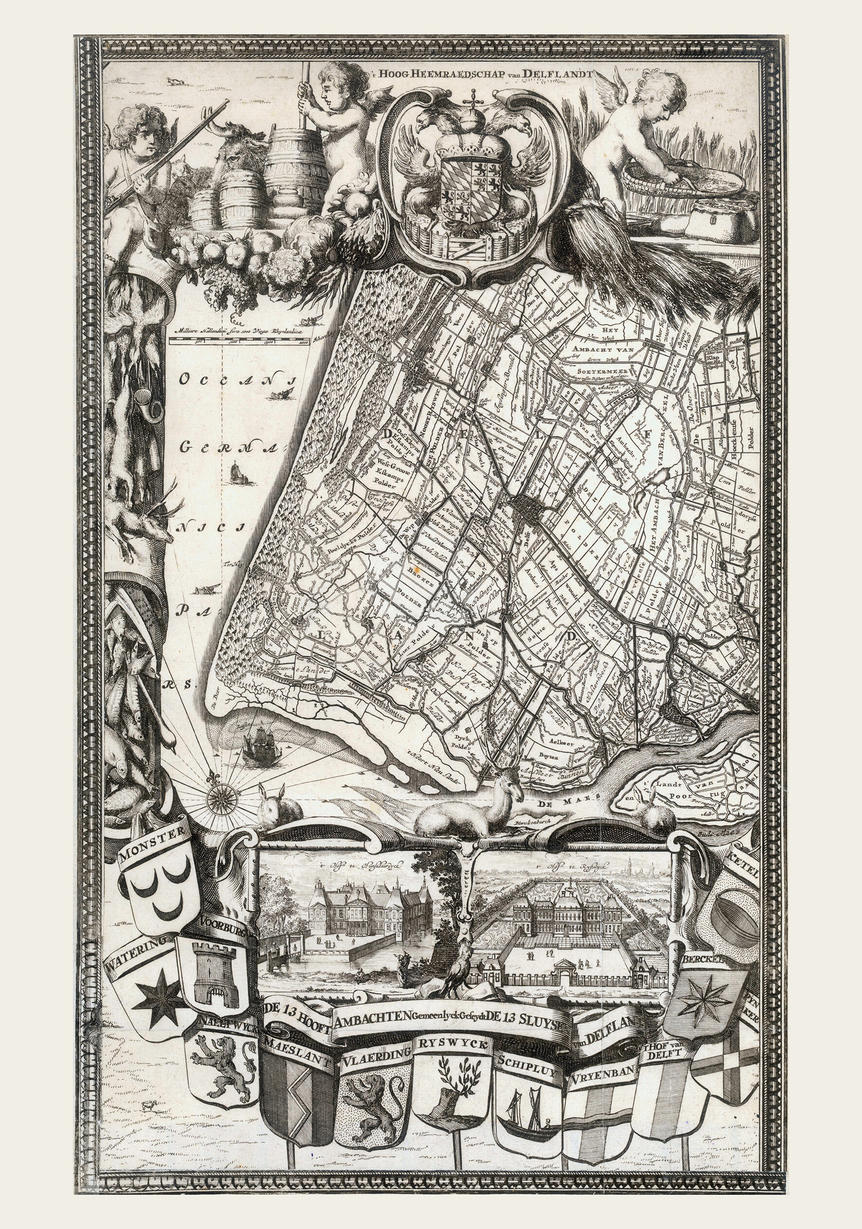 Historische kaart van Delft door Decker uit 1675