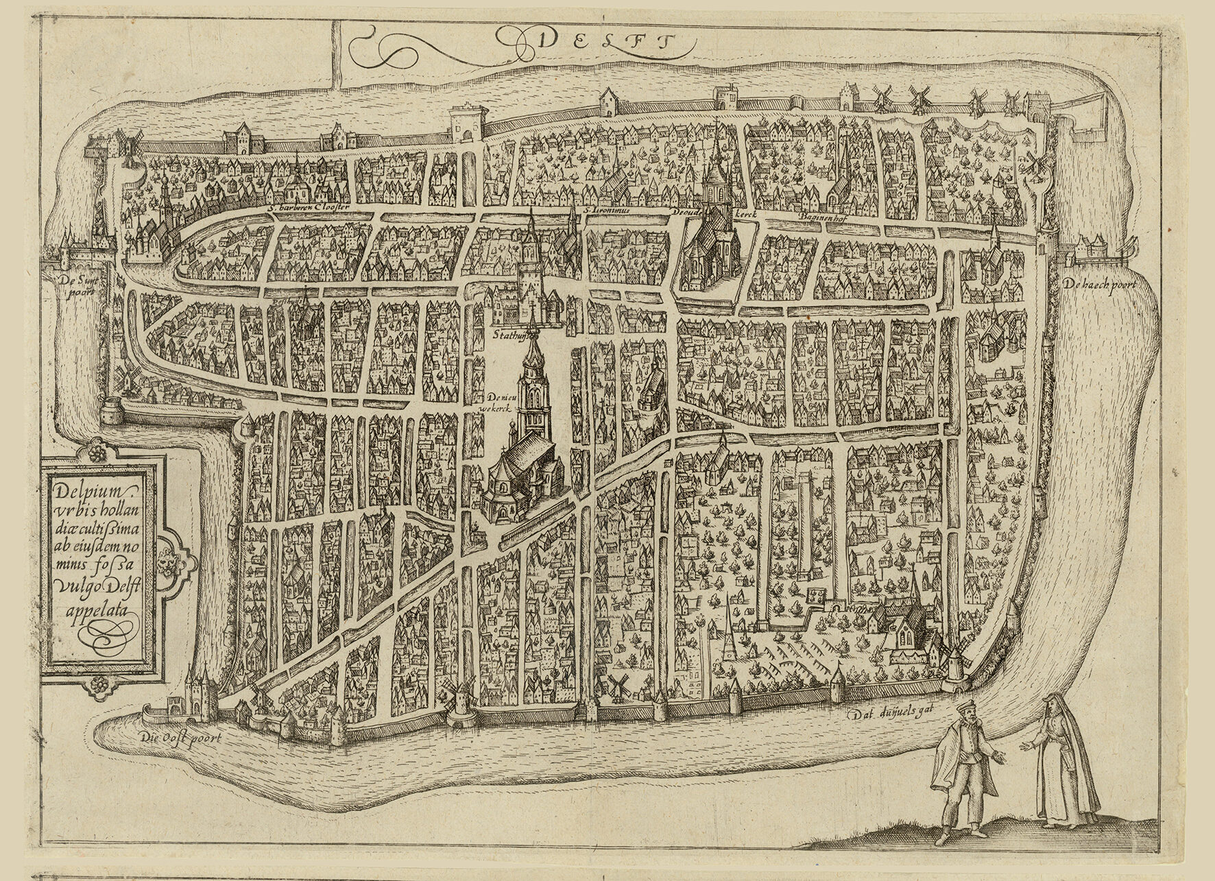Historische kaart van Delft door Guicciardini