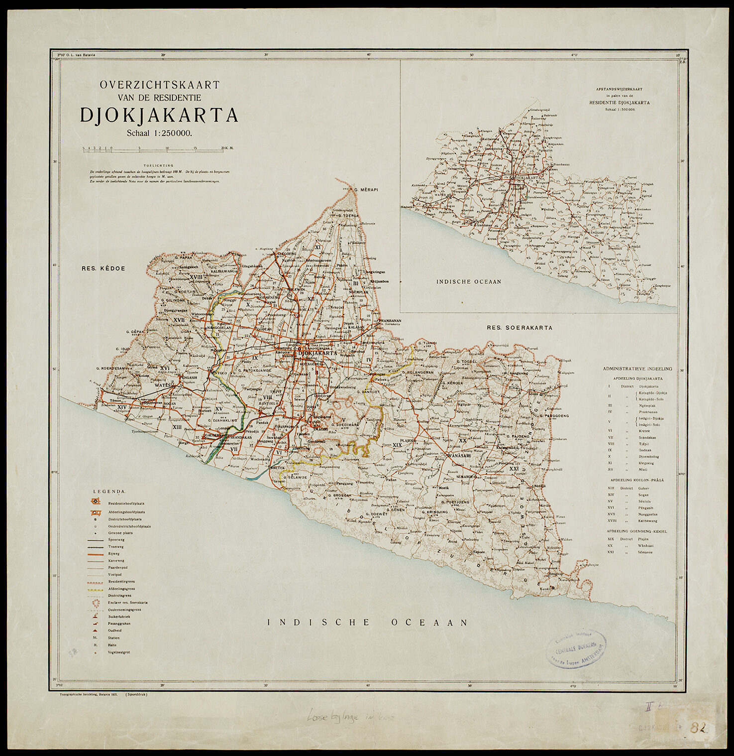 Historische kaart van Djokjakarta uit 1921