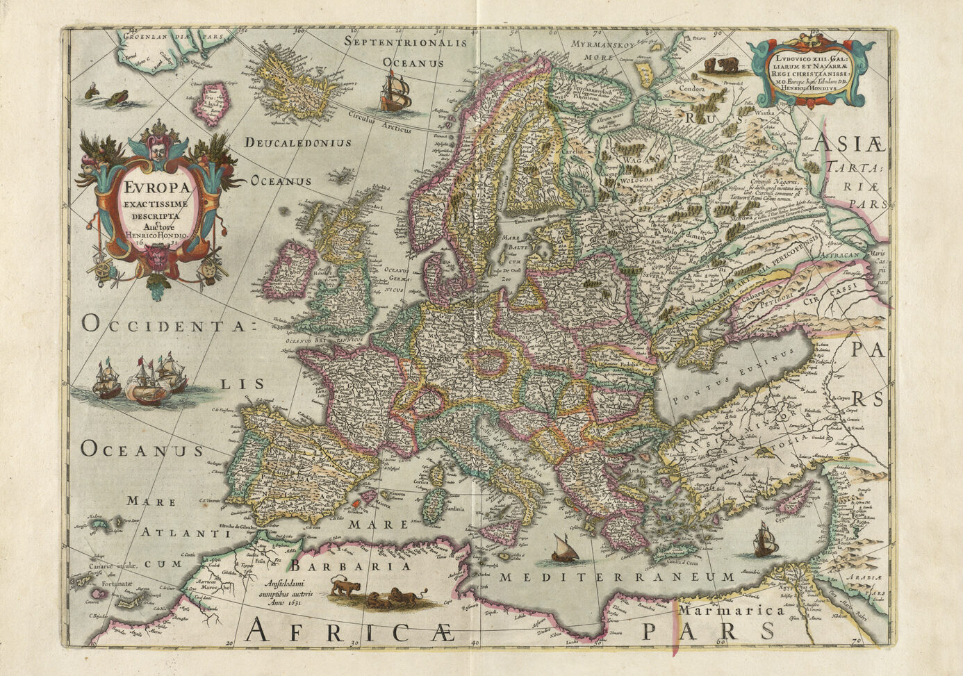 Historische kaart van Europa door Hondius uit 1638